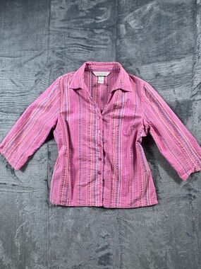 Napa Valley Vintage 100% Cotton Pink Multicolor Stripe Seersucker Button Shirt M